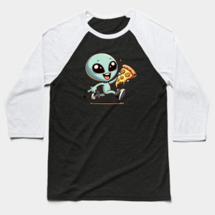 Funny Alien with Pizza, Loves to Eat Pizza Baseball T-Shirt