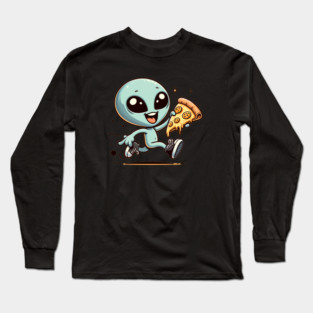Funny Alien with Pizza, Loves to Eat Pizza Long Sleeve T-Shirt