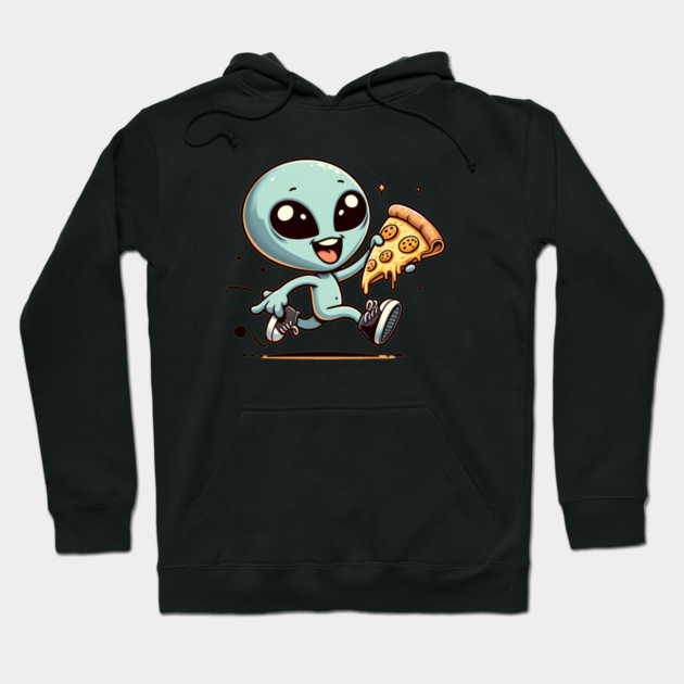 Funny Alien with Pizza, Loves to Eat Pizza Hoodie by logiamerch