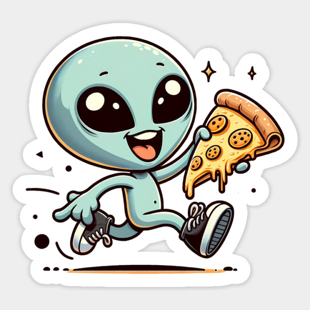 Funny Alien with Pizza, Loves to Eat Pizza Sticker by logiamerch