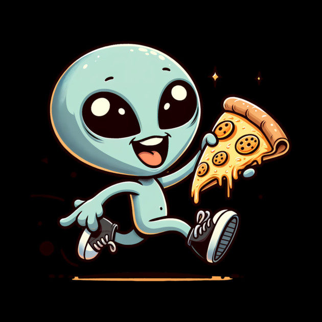 Funny Alien with Pizza, Loves to Eat Pizza by logiamerch