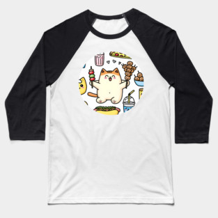 Funny Cat in Love with Fast Food Baseball T-Shirt