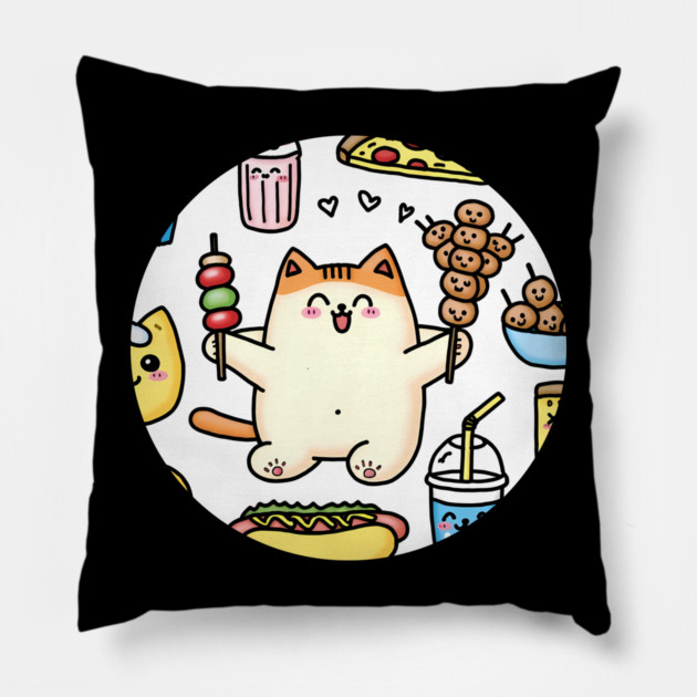 Funny Cat in Love with Fast Food Pillow by logiamerch