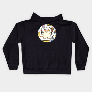 Funny Cat in Love with Fast Food Kids Hoodie