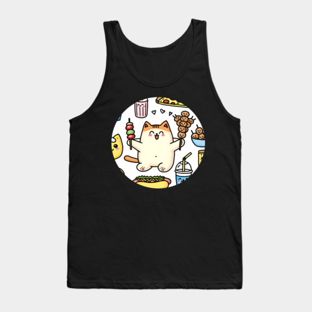 Funny Cat in Love with Fast Food Tank Top by logiamerch