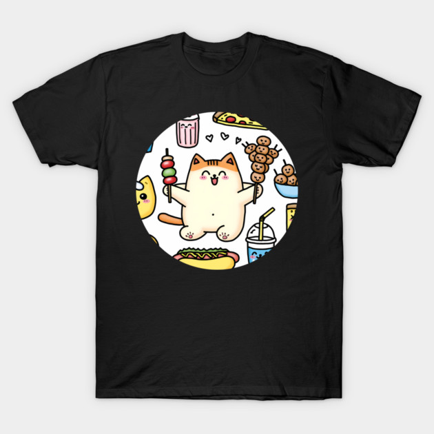 Funny Cat in Love with Fast Food T-Shirt by logiamerch