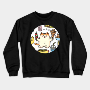 Funny Cat in Love with Fast Food Crewneck Sweatshirt