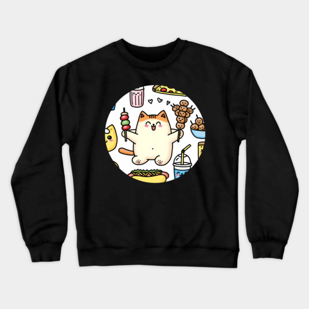 Funny Cat in Love with Fast Food Crewneck Sweatshirt by logiamerch