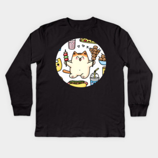 Funny Cat in Love with Fast Food Kids Long Sleeve T-Shirt