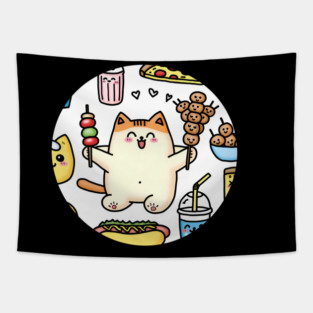 Funny Cat in Love with Fast Food Tapestry