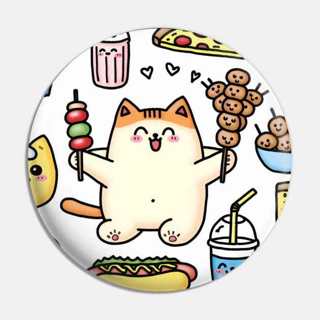 Funny Cat in Love with Fast Food Pin by logiamerch