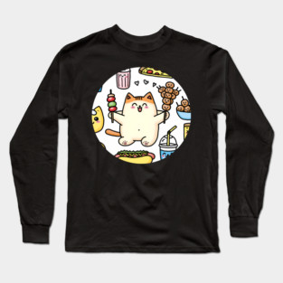 Funny Cat in Love with Fast Food Long Sleeve T-Shirt