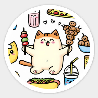 Funny Cat in Love with Fast Food Sticker