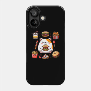 Funny Cat in Love with Fast Food, Burger, Pizza and Fries Phone Case