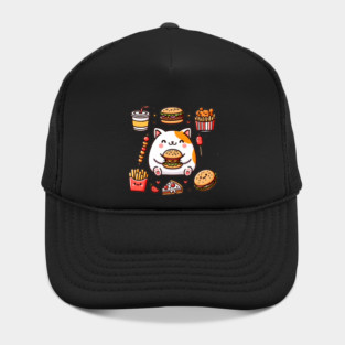 Funny Cat in Love with Fast Food, Burger, Pizza and Fries Hat
