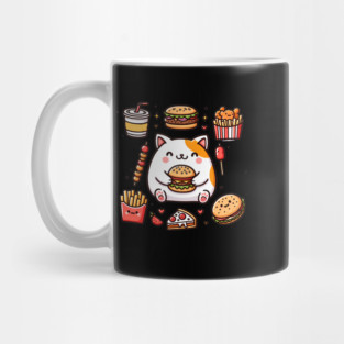 Funny Cat in Love with Fast Food, Burger, Pizza and Fries Mug
