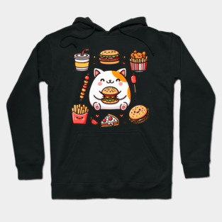 Funny Cat in Love with Fast Food, Burger, Pizza and Fries Hoodie