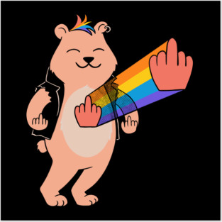 Bear middle finger Posters and Art
