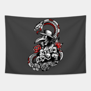 Plague Mask On Skulls Tapestry