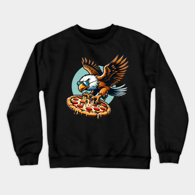 Funny Eagle hunting for Pizza Crewneck Sweatshirt by logiamerch