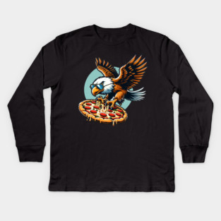 Funny Eagle hunting for Pizza Kids Long Sleeve T-Shirt