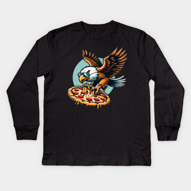 Funny Eagle hunting for Pizza Kids Long Sleeve T-Shirt by logiamerch
