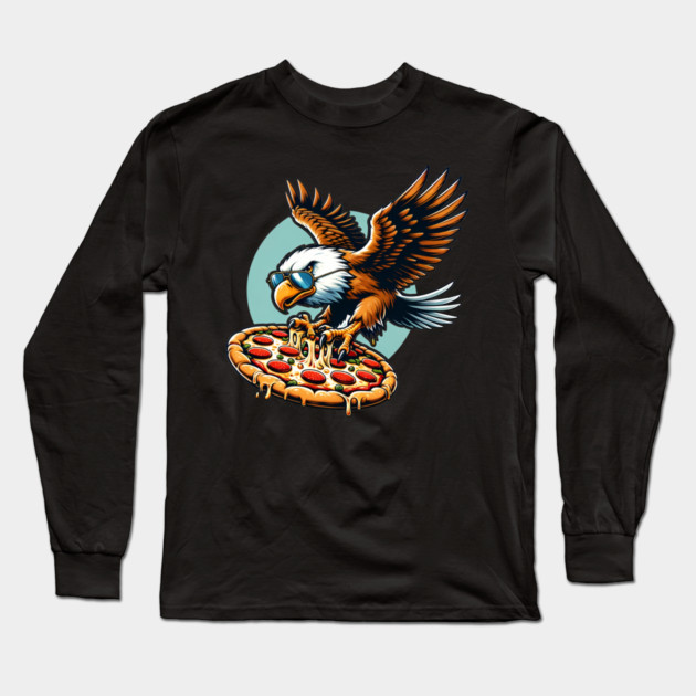 Funny Eagle hunting for Pizza Long Sleeve T-Shirt by logiamerch