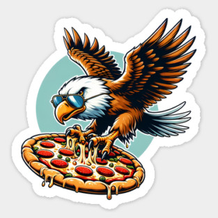 Funny Eagle hunting for Pizza Sticker