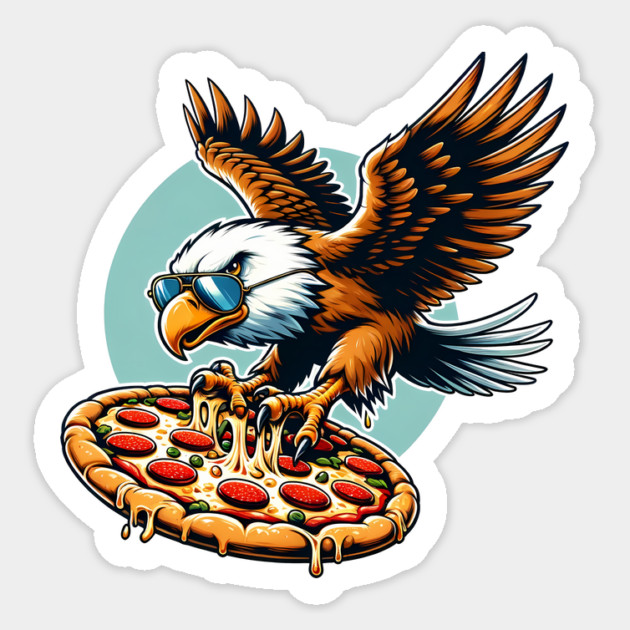 Funny Eagle hunting for Pizza Sticker by logiamerch