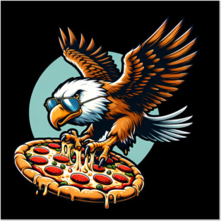 Funny Eagle hunting for Pizza Posters and Art