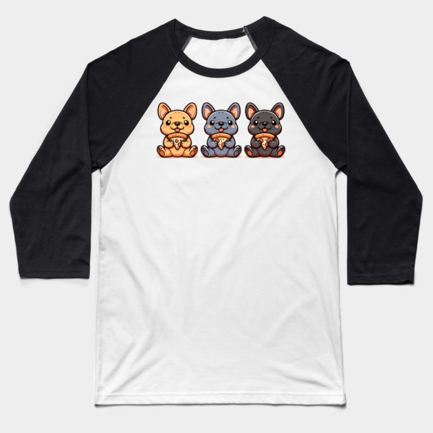 Cute Frenchie Dogs with Pizza, French Bulldogs Baseball T-Shirt by logiamerch