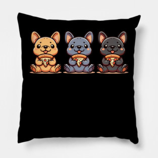Cute Frenchie Dogs with Pizza, French Bulldogs Pillow