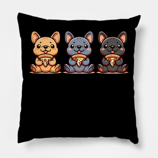 Cute Frenchie Dogs with Pizza, French Bulldogs Pillow by logiamerch