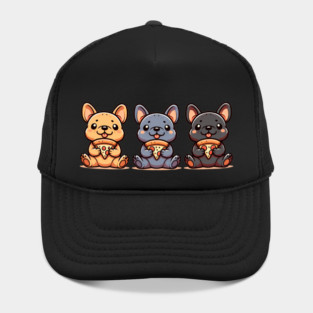 Cute Frenchie Dogs with Pizza, French Bulldogs Hat