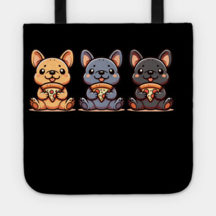 Cute Frenchie Dogs with Pizza, French Bulldogs Tote