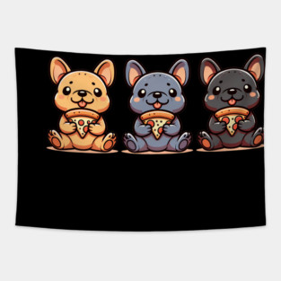 Cute Frenchie Dogs with Pizza, French Bulldogs Tapestry