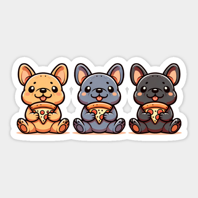 Cute Frenchie Dogs with Pizza, French Bulldogs Sticker by logiamerch