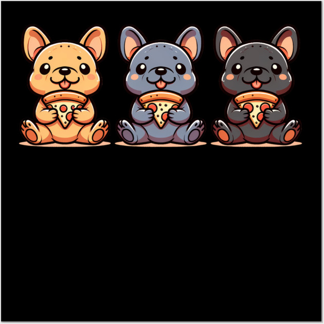 Cute Frenchie Dogs with Pizza, French Bulldogs Wall Art by logiamerch