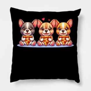Cute Frenchie Dogs with Pizza, French Bulldogs Pillow