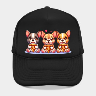 Cute Frenchie Dogs with Pizza, French Bulldogs Hat