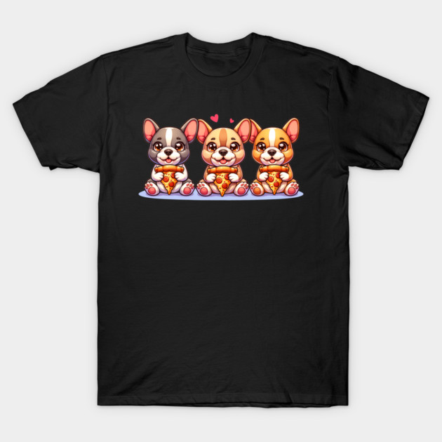 Cute Frenchie Dogs with Pizza, French Bulldogs T-Shirt by logiamerch