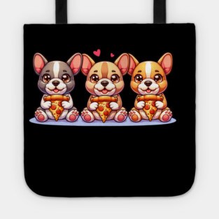 Cute Frenchie Dogs with Pizza, French Bulldogs Tote