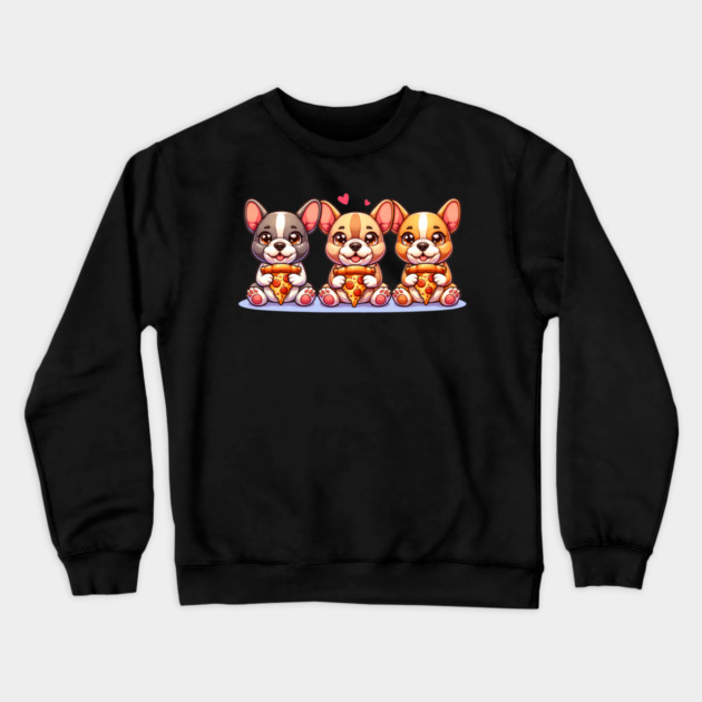 Cute Frenchie Dogs with Pizza, French Bulldogs Crewneck Sweatshirt by logiamerch