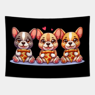 Cute Frenchie Dogs with Pizza, French Bulldogs Tapestry