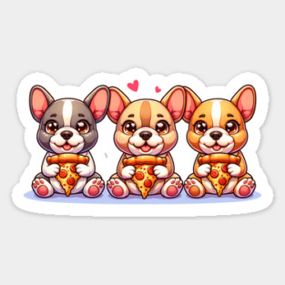 Cute Frenchie Dogs with Pizza, French Bulldogs Sticker