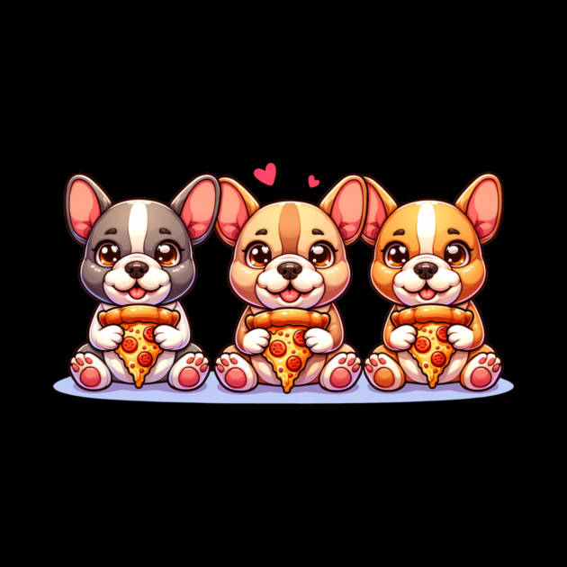 Cute Frenchie Dogs with Pizza, French Bulldogs by logiamerch