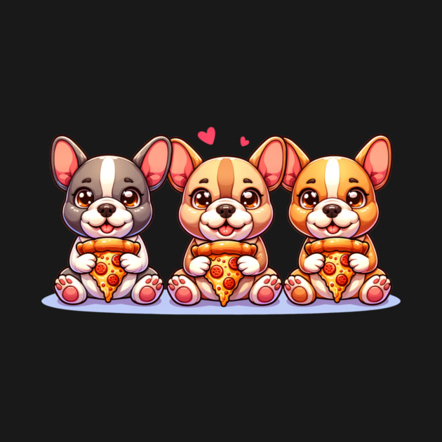 Cute Frenchie Dogs with Pizza, French Bulldogs by logiamerch