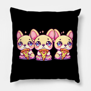 Cute Frenchie Dogs with Pizza, French Bulldogs Pillow
