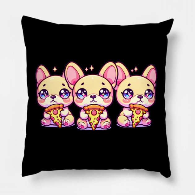 Cute Frenchie Dogs with Pizza, French Bulldogs Pillow by logiamerch