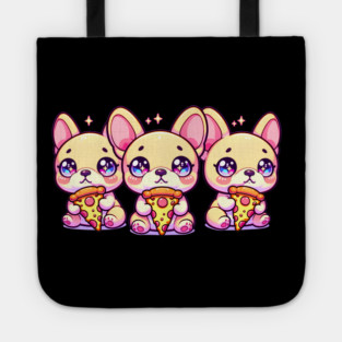 Cute Frenchie Dogs with Pizza, French Bulldogs Tote